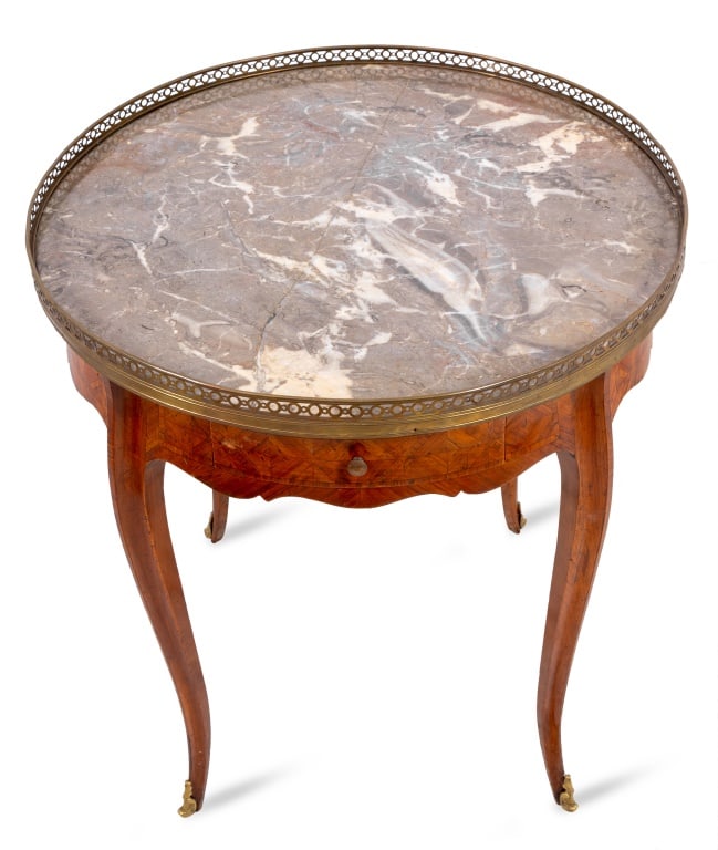 Louis XV Style Kingwood Marble Bouillotte Table - 3