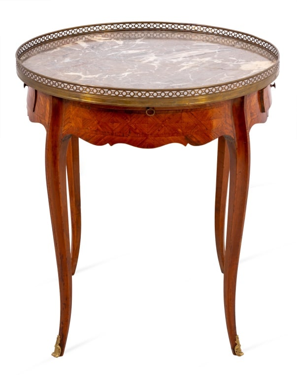 Louis XV Style Kingwood Marble Bouillotte Table - 4