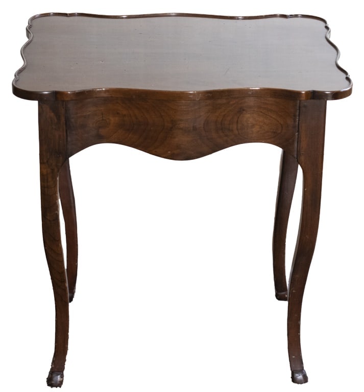French Provincial Style Mahogany Side Table: French Provincial Style Mahogany Side Table, the serpentine rectangular top above a single drawer raised on cabriole legs. 23.75" H x 22.5" W x 16.5" D. Provenance: Property from the Fifth Avenue