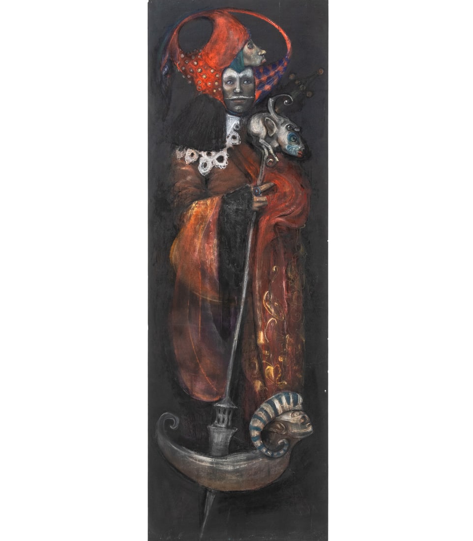 Kremena Lefterova "Master of Ships" Pastel, 2015: Kremena Lefterova (Bulgarian, b. 1972), "Master of Ships", Chalk and Pastel on Panel, 2015, unframed. 72.25" H x 24" W x 1.75" D. Provenance: From a New Jersey Collection. Keywords: Drawing, Works on