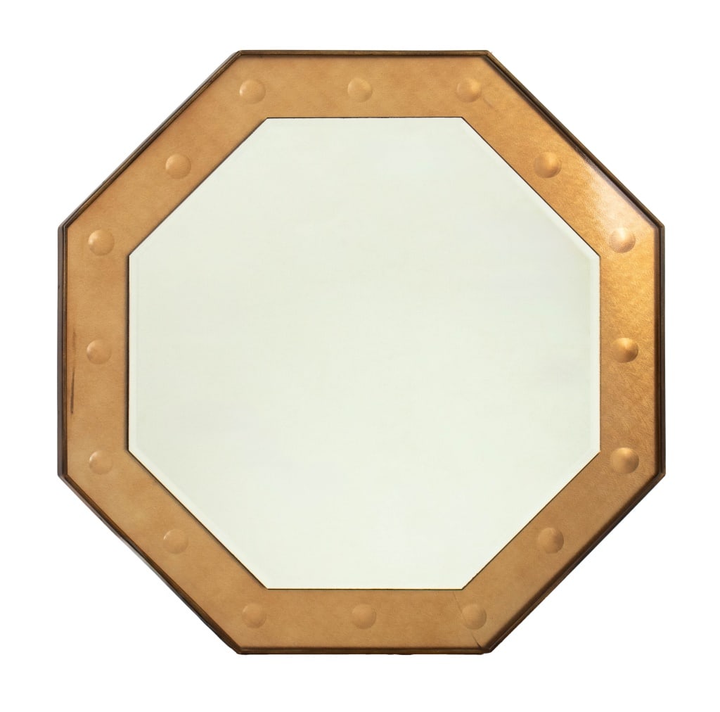 Italian Modern Octagonal Brass Frame Mirror, 1950s: Italian Modern Octagonal Brass Framed Mirror, 1950s, with beveled edge. 28" H x 28" W. Provenance: From a New York City Collection. Keywords: Wall Mirror, Looking glass, Vanity, Wall mirror, Mid-Centu