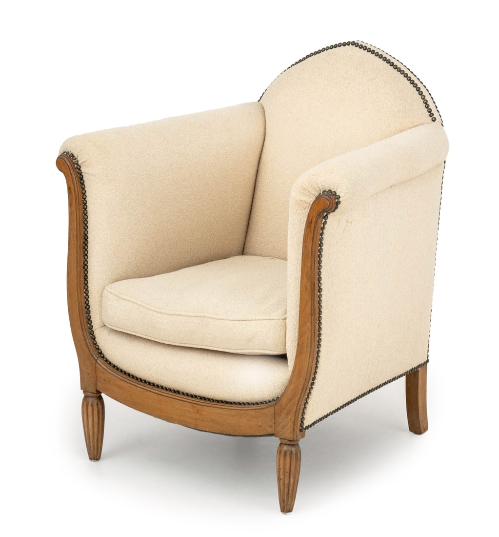 Art Deco White Boucle Upholstered Bergere (1 of 7)