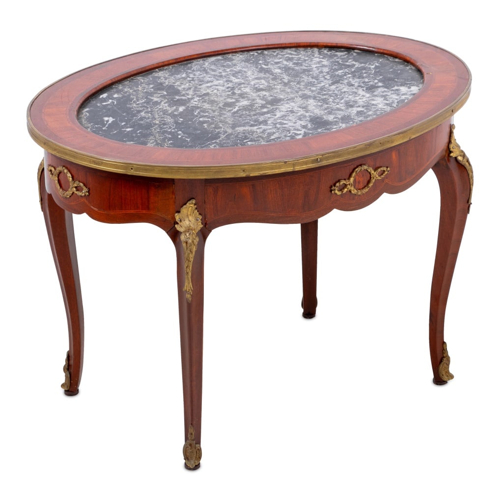 Louis XV Style Kingwood and Marble Oval Low Table (1 of 4)