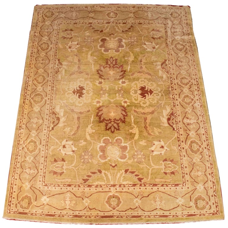 Persian Oushak Carpet, 10' x 13': Persian Oushak Carpet, with allover floral design on a sage green ground. 13' 7" L x 10' 2" W. Provenance: From a New York City Collection. Keywords: Room-sized rug, Textiles, Floor covering,