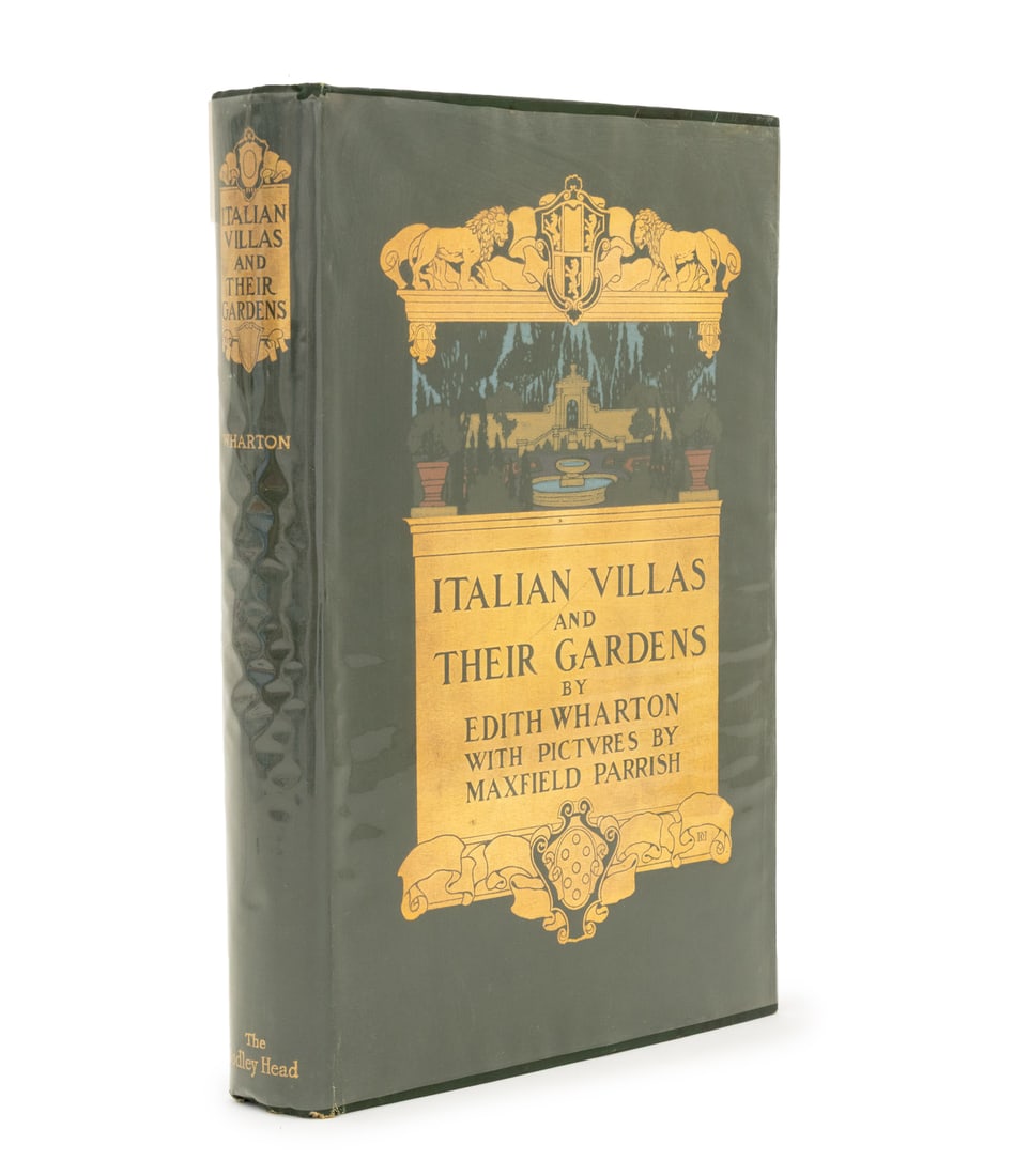Edith Wharton "Italian Villas and Their Gardens": Wharton, Edith, illus.: Parrish, Maxfield, "Italian Villas and Their Gardens", London: John Lane The Bodley Head, 1904. 10.5" L x 7.25" W x 1.25" D. Provenance: From the Estate of Martin W. Hutner. Ke