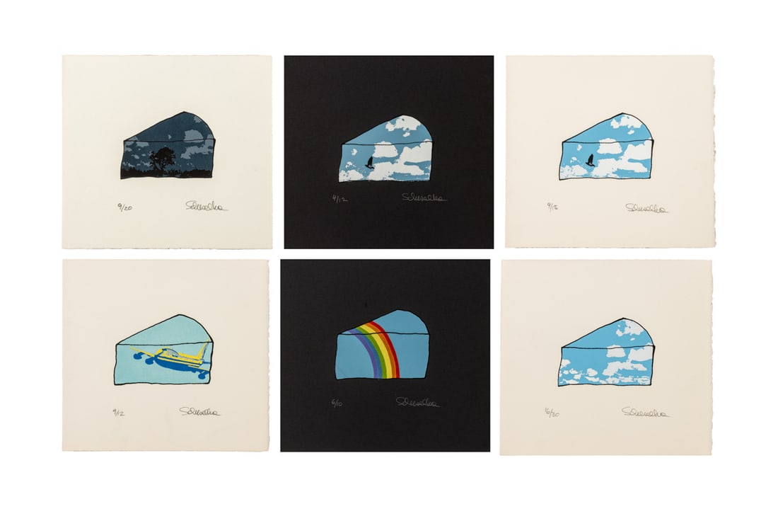 Elfi Schuselka "Slice of Sky" Screenprints, 6: Elfi Schuselka (Austrian, b. 1940), Group of Six "Slice of Sky" Series Compositions, Screenprints in Colors, comprising: Blue Sky, screenprint in colors on white paper, signed in pencil lower right an