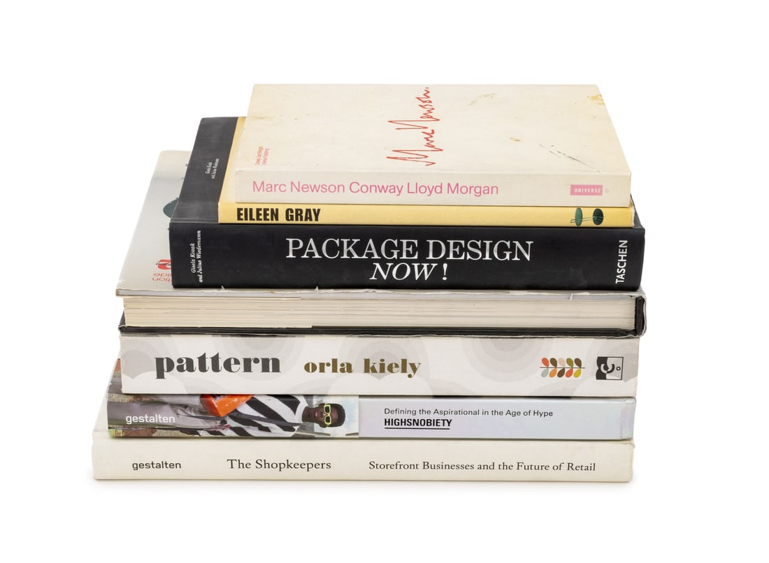 Books on Packaging and Design, 7: Collection of Seven Books on Packaging and Design, comprising: "Package Design Now!", Kozak, Gisela and Julius Wiederman, "Marc Newson:, Morgan, Conway Lloyd, "Eileen Gray", Baudot, Francois, "Fifties