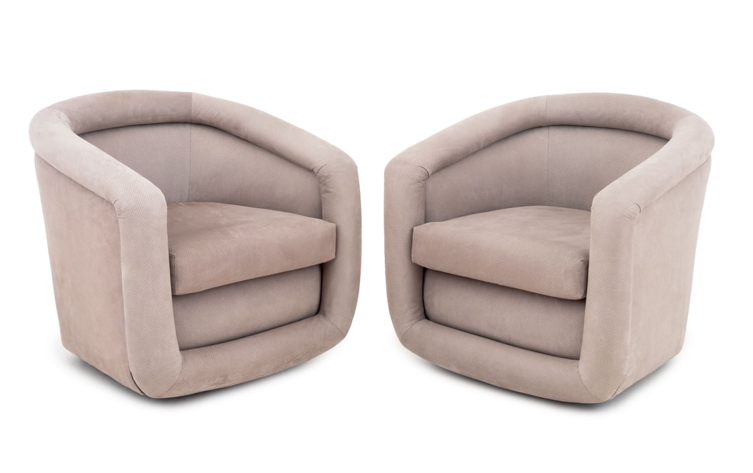 Art Deco Style Suede Revolving Tub Chairs, Pair (1 of 8)
