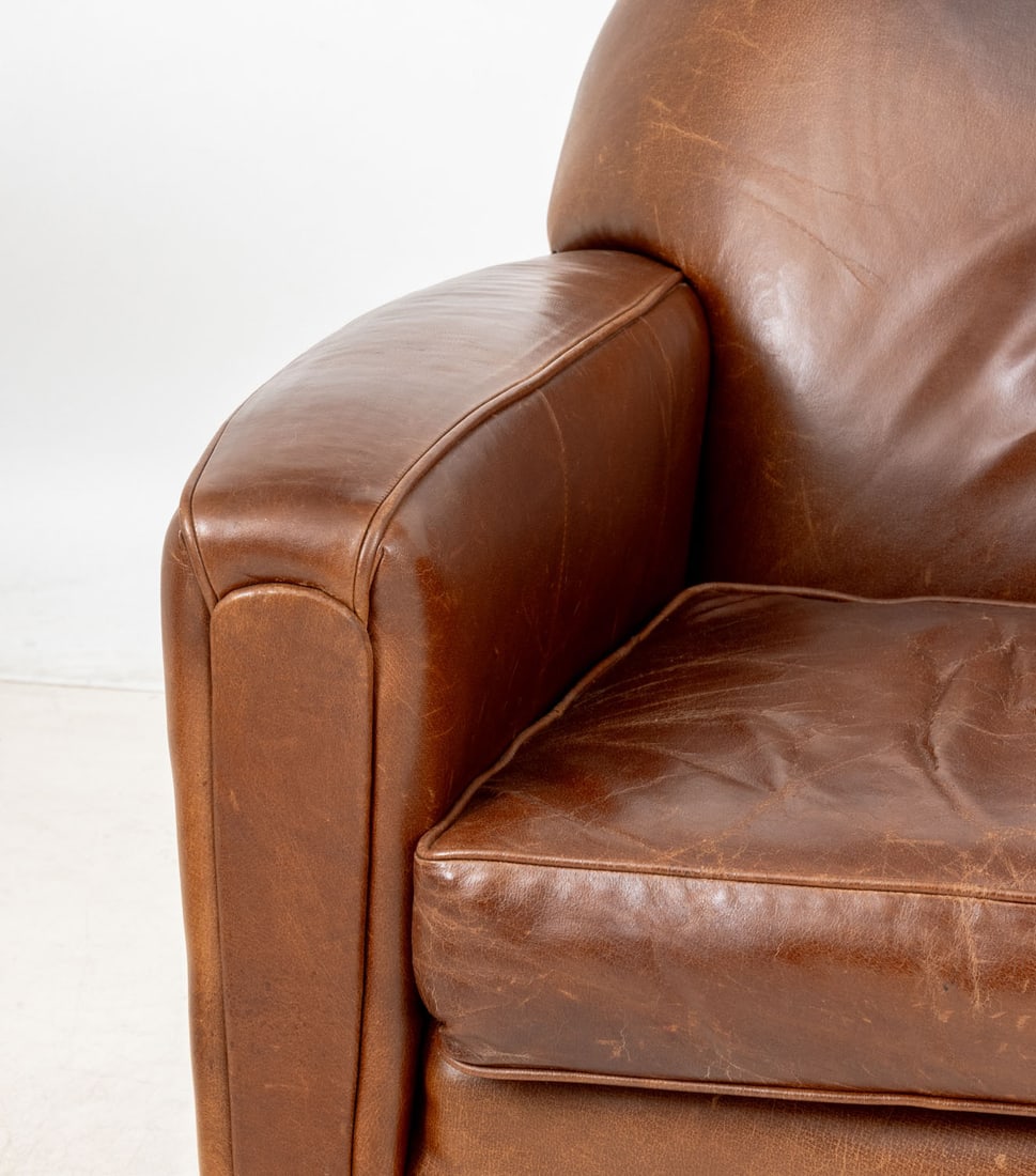 Art Deco Brown Leather Club Chair and Ottoman - 4