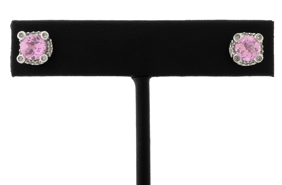 14K White Gold Pink Sapphire Diamond Earrings (1 of 8)