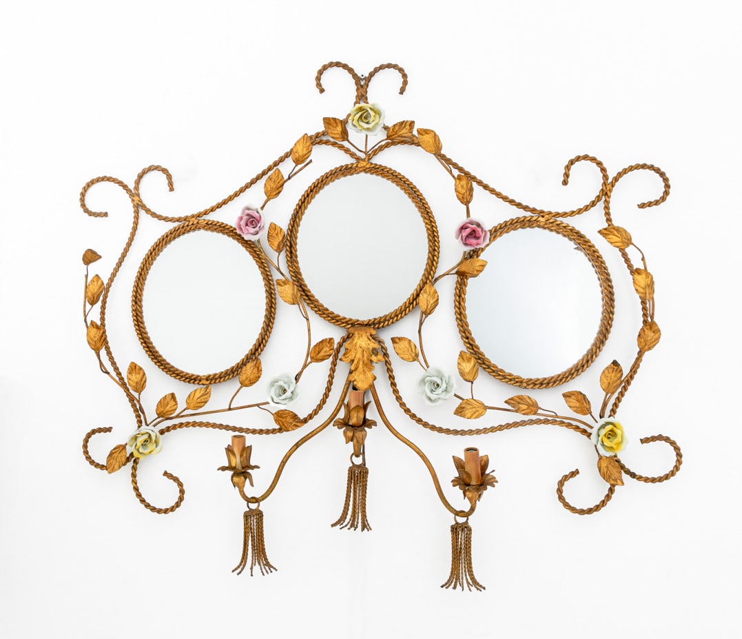 Italian Gilt Wrought Iron Mirrored Wall Sconce (1 of 4)
