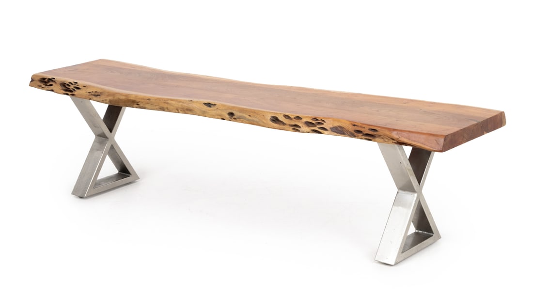 Live Edge Wood Bench with X-Form Legs (1 of 9)