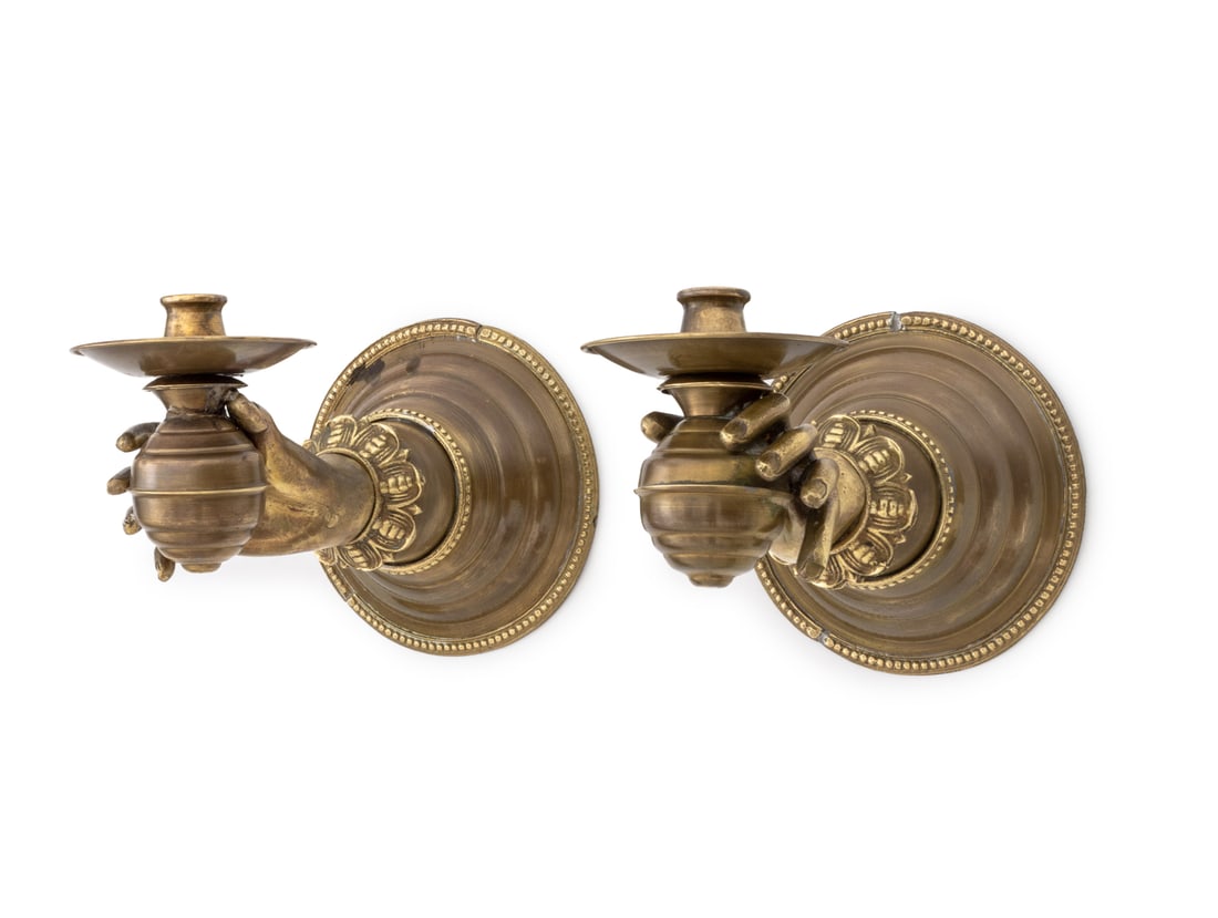 Victorian Brass Hand Form Wall Appliques, Pair (1 of 15)