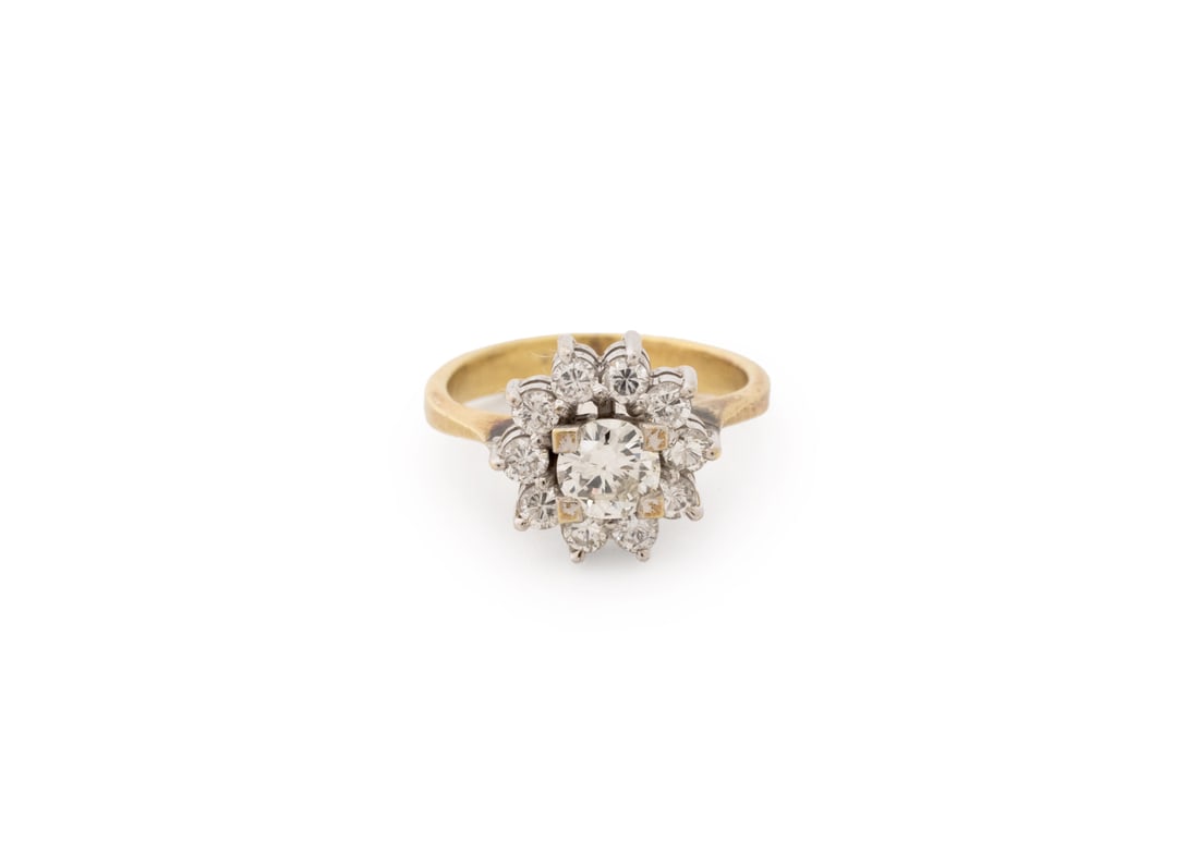 Vintage 14K Yellow Gold Diamond Cluster Halo Ring (1 of 7)
