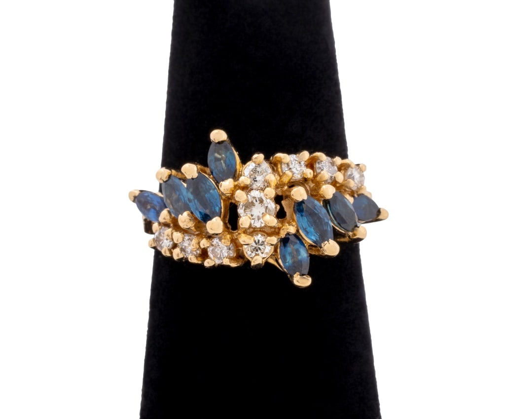 14K Yellow Gold Sapphire Diamond Cluster Ring (1 of 6)