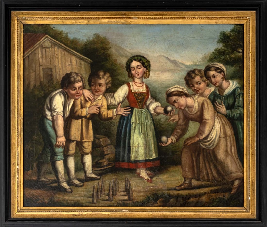 L. Lena "Scene of Children Bowing" Oil, 1871 (1 of 8)