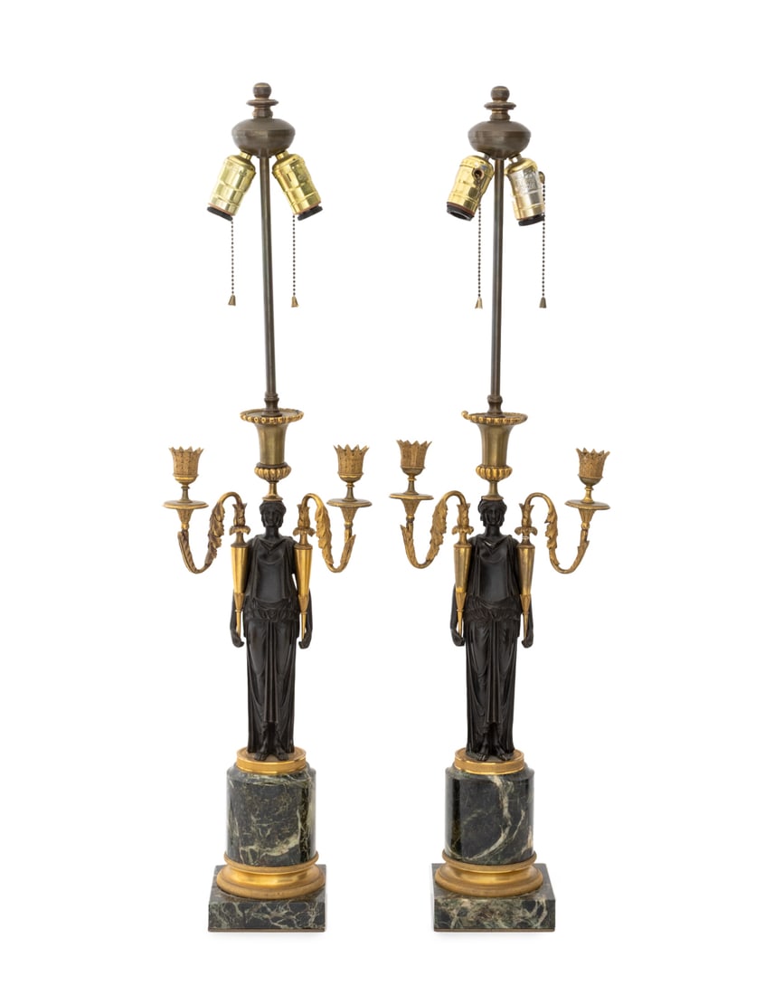 Restauration Bronze Figural Candelabra Lamps, Pair (1 of 8)
