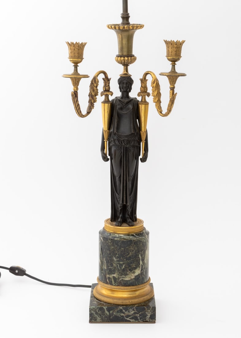 Restauration Bronze Figural Candelabra Lamps, Pair - 2