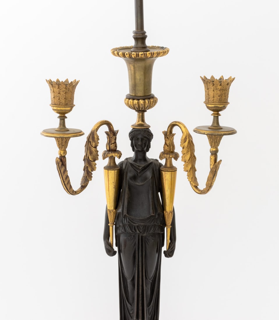 Restauration Bronze Figural Candelabra Lamps, Pair - 3