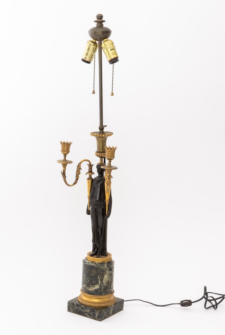 Restauration Bronze Figural Candelabra Lamps, Pair - 6