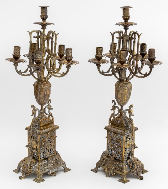 Renaissance Revival Gilt Bronze Candelabra, Pair - 4