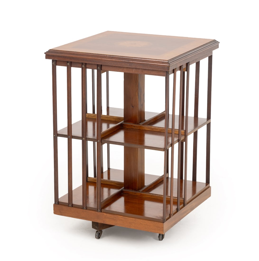 Edwardian Mahogany & Satinwood Revolving Bookcase (1 of 8)