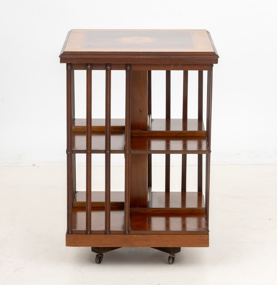 Edwardian Mahogany & Satinwood Revolving Bookcase - 2