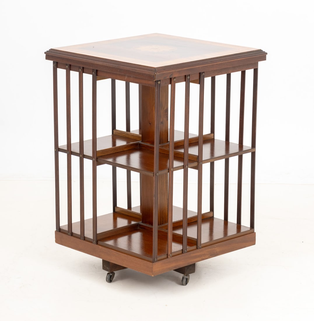 Edwardian Mahogany & Satinwood Revolving Bookcase - 6