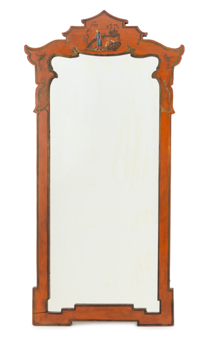 Chinoiserie Red Paint-Decorated Wall Mirror (1 of 5)