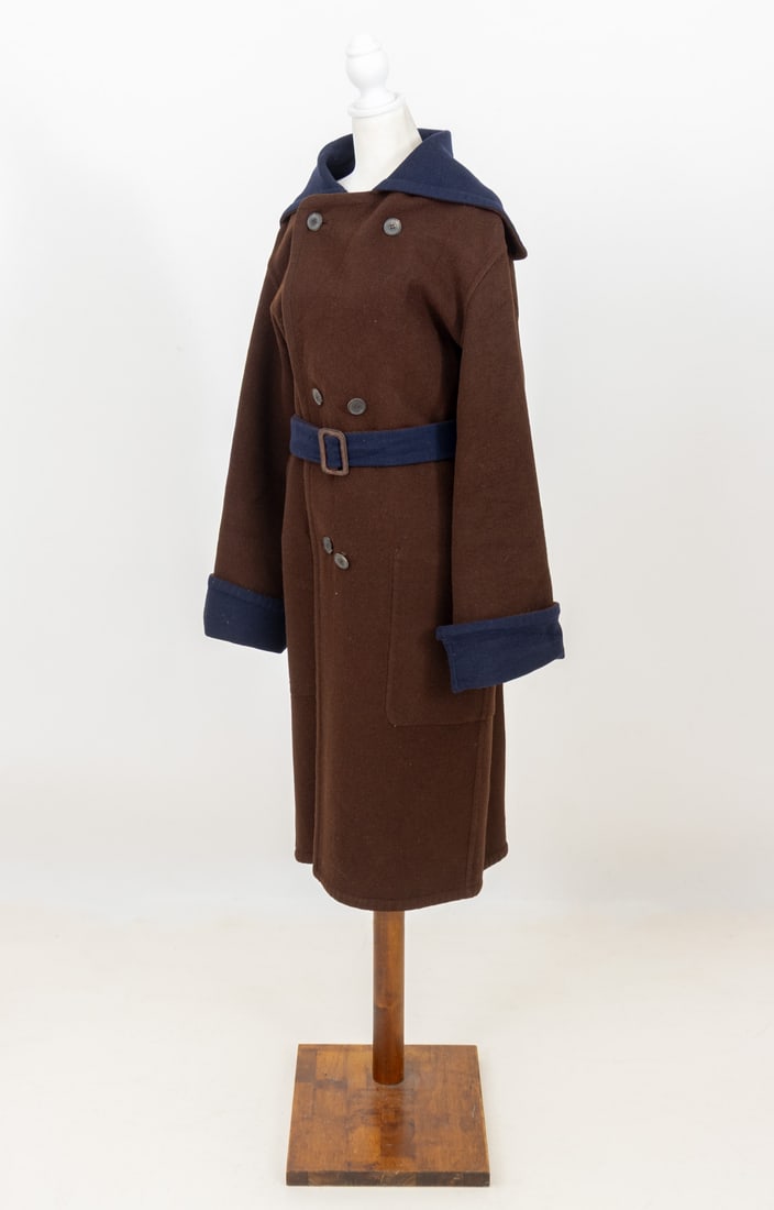 Hermes Reversible Brown & Navy Wool Cape Coat - 10