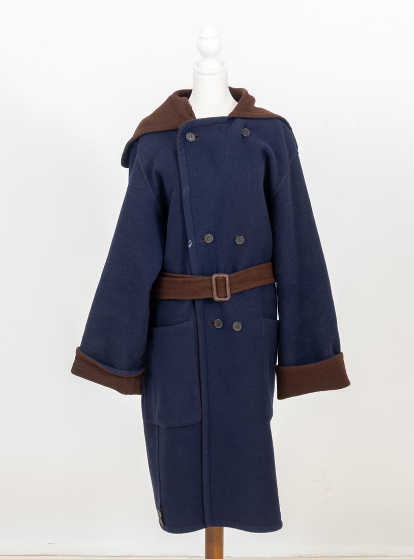 Hermes Reversible Brown & Navy Wool Cape Coat - 2