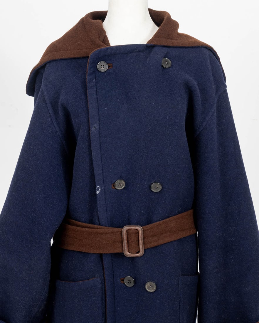 Hermes Reversible Brown & Navy Wool Cape Coat - 3