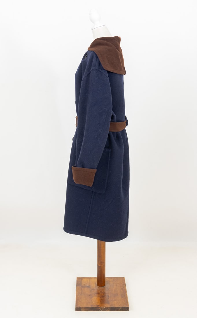 Hermes Reversible Brown & Navy Wool Cape Coat - 6