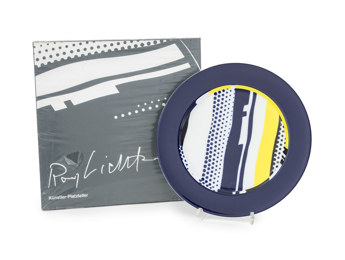 Roy Lichtenstein Rosenthal Porcelain Service Plate: Roy Lichtenstein (American, 1923-1997) by Rosenthal Polychrome Glazed Porcelain Service Plate, numbered from a limited edition of 3000 and marked "Rosenthal / Germany / Kunstlerplatzteller / Roy