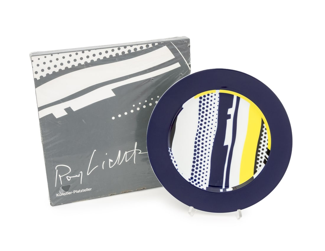 Roy Lichtenstein Rosenthal Porcelain Service Plate: Roy Lichtenstein (American, 1923-1997) by Rosenthal Polychrome Glazed Porcelain Service Plate, numbered from a limited edition of 3000 and marked "Rosenthal / Germany / Kunstlerplatzteller / Roy Licht