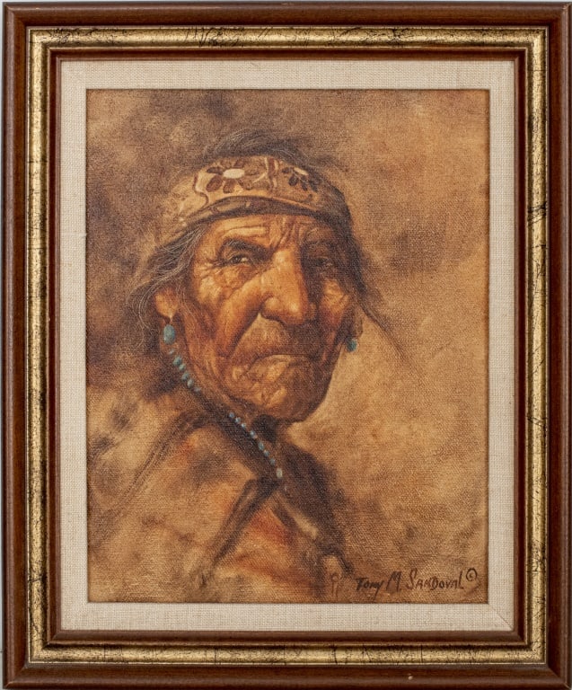 Tony Sandoval Native American Elder Oil on Canvas (1 of 7)