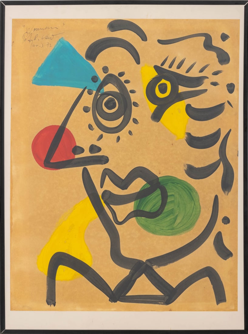Peter Robert Keil "Woman" Acrylic on Paper: Peter Robert Keil (German, b. 1942), "Woman", Acrylic on Paper, 1972, signed "Peter R. Keil Jan 5 72" upper left, black metal frame. Image: 28" H x 22" W; frame: 32" H x 24" W x 0.25" D. Provenance: F