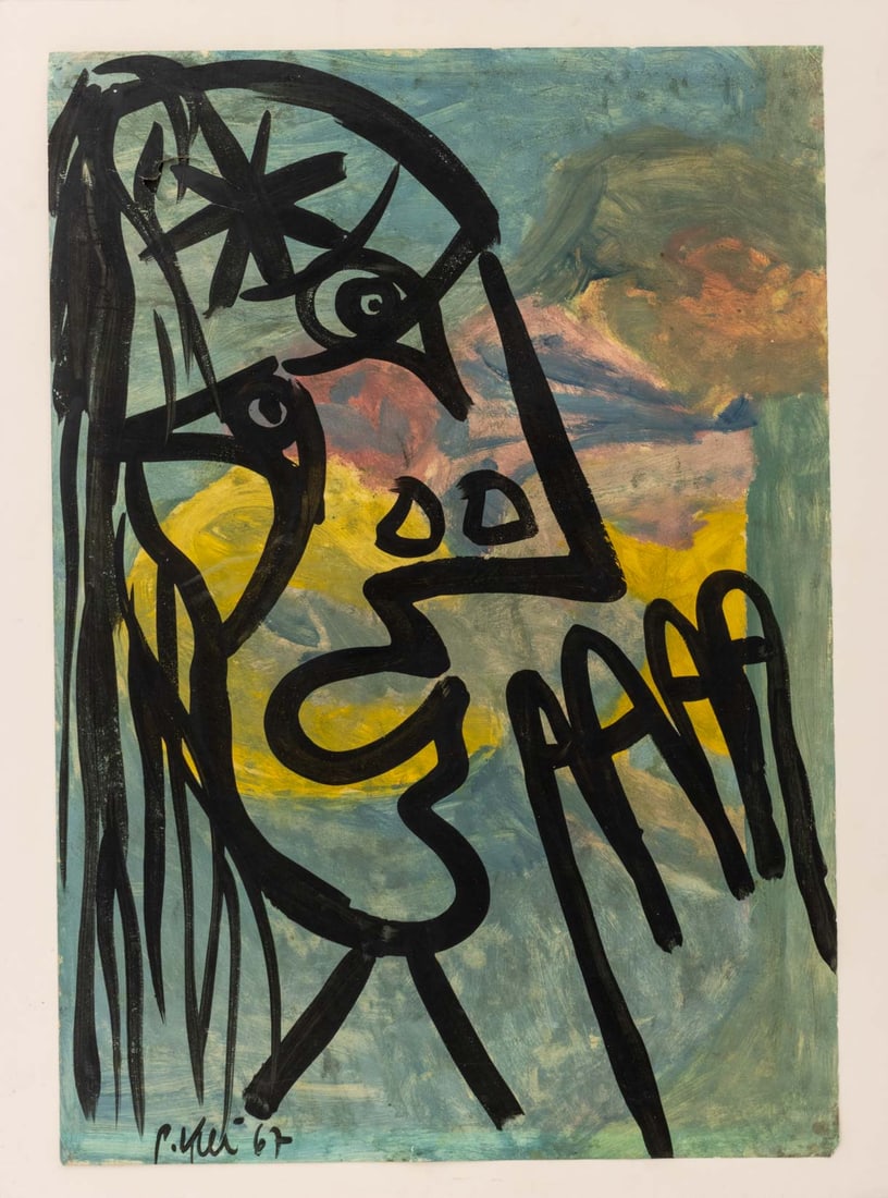 Peter Robert Keil Woman Acrylic on Paper, 1967: Peter Robert Keil (German, b. 1942), Woman, Acrylic on Paper Mounted on Board, 1967, signed "P. Keil 67" lower left, unframed. Image: 29.5" H x 20.5" W; board: 32" H x 24" W x 0.25" D. Provenance: Fro