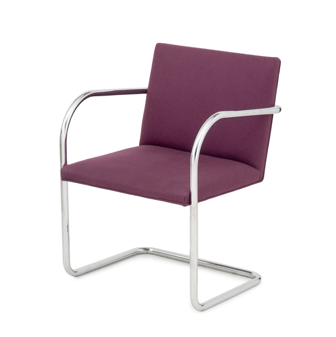 Mies van der Rohe for Knoll "Brno" Armchair: Mies van der Rohe for Knoll "Brno" Arm Chair, with chrome tubular frame and magenta upholstery, marked "Knoll" to underside. 31.5" H x 21.5" W x 19" D; seat: 17.25"H. Provenance: From a New York City