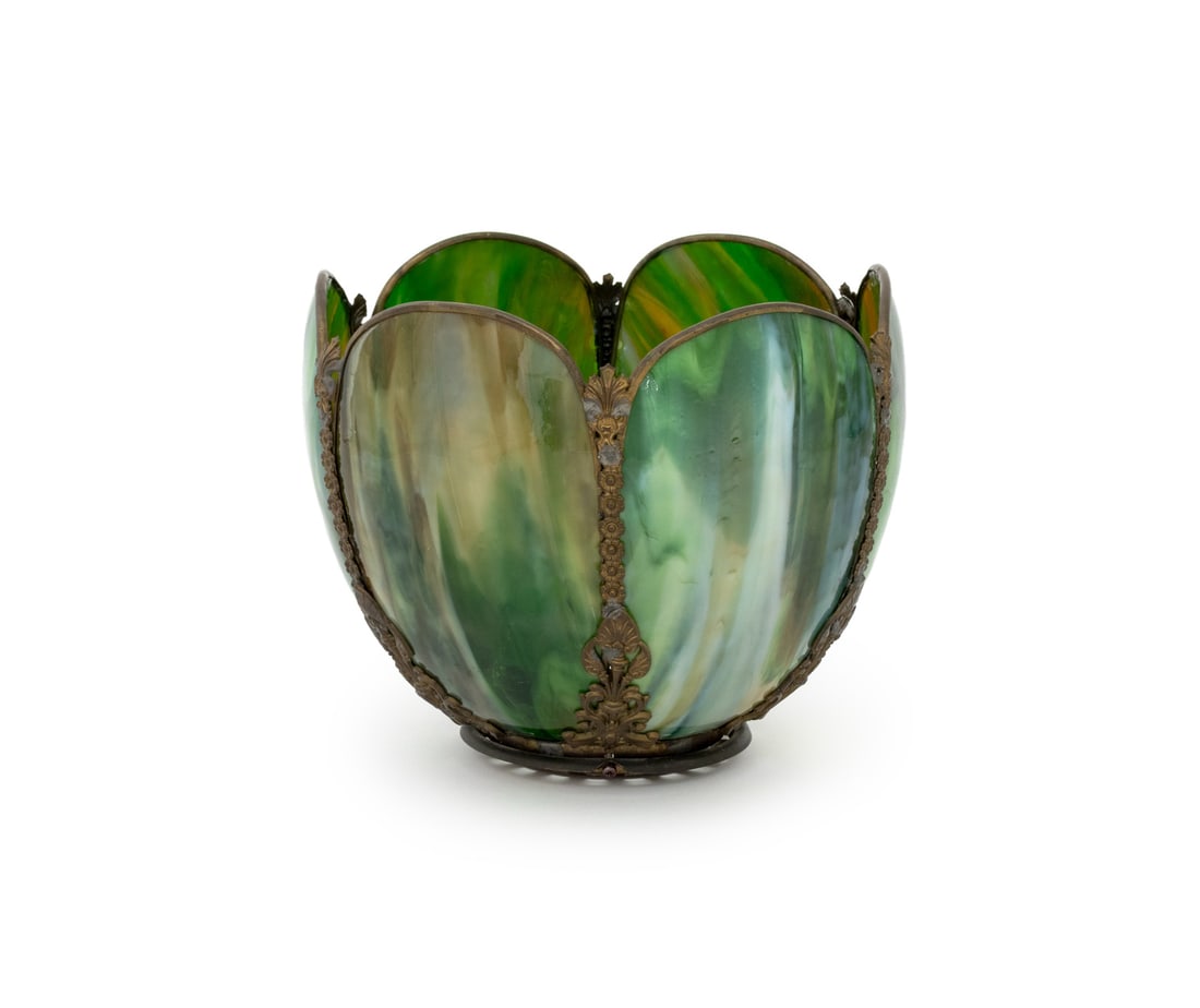 Tiffany Style Green Slag Glass Lamp Shade (1 of 9)