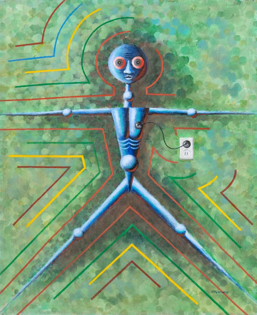 Otto Storch Electrified Robot Oil in Canvas, 1988 (1 of 8)