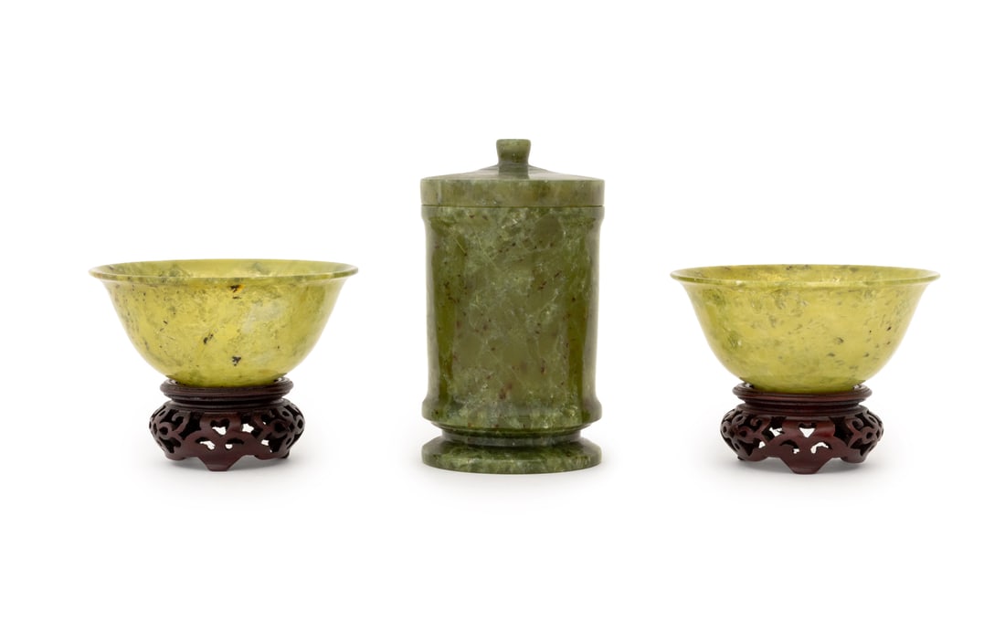 Chinese Carved Spinach Jade Vessels, 3 (1 of 14)
