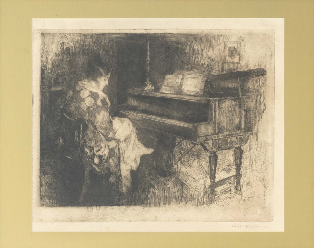 William Frederick Foster Woman at Piano Etching - 2