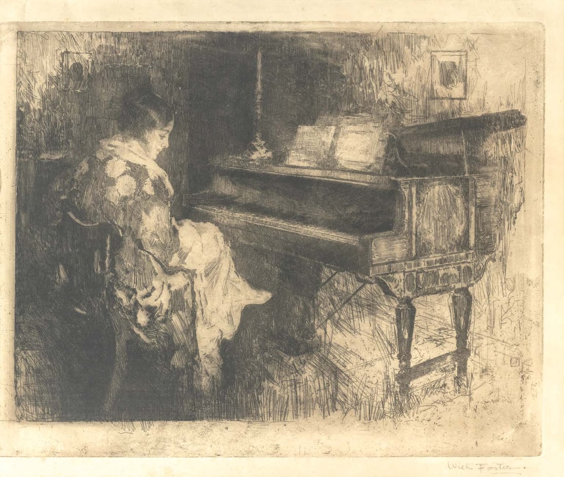 William Frederick Foster Woman at Piano Etching - 3