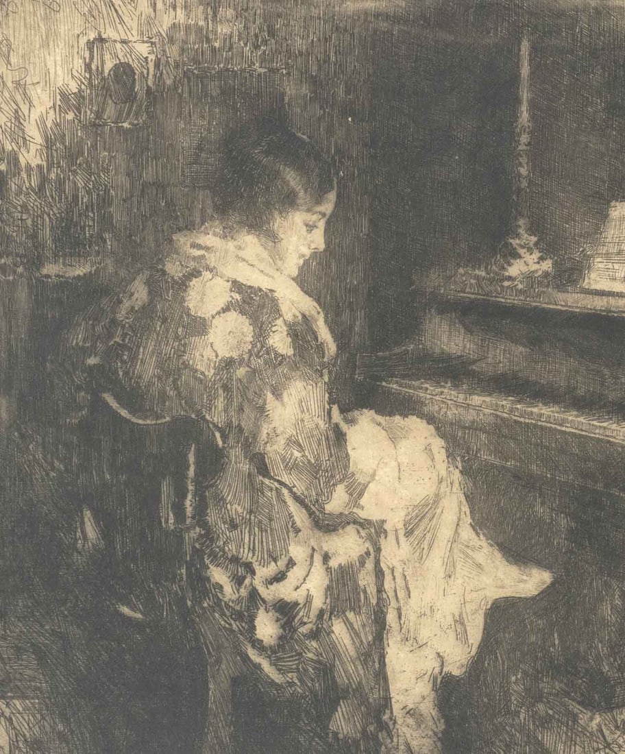 William Frederick Foster Woman at Piano Etching - 4