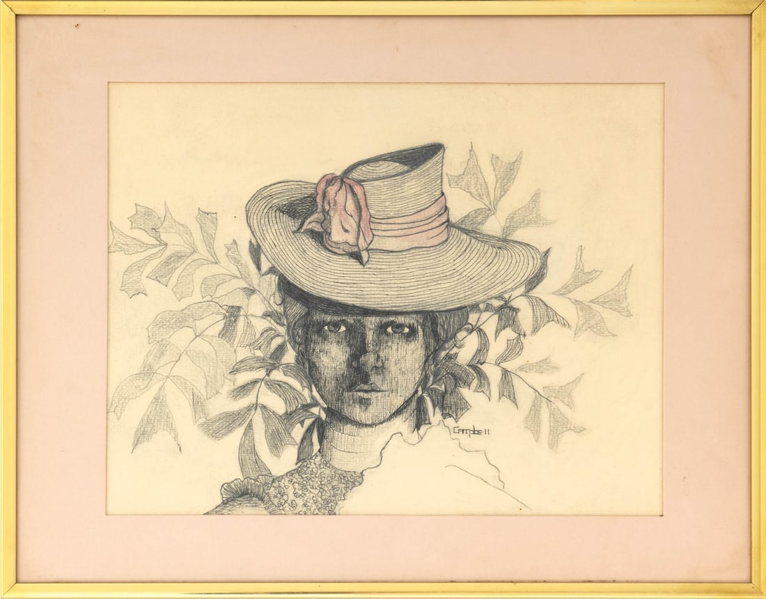 Campbell Signed Portrait of a Woman Mixed Media (1 of 6)