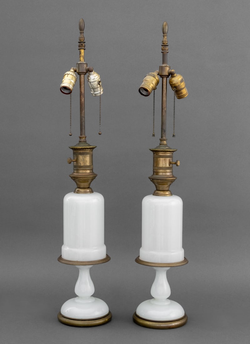 Opaline and Brass Table Lamps, Pair (1 of 6)