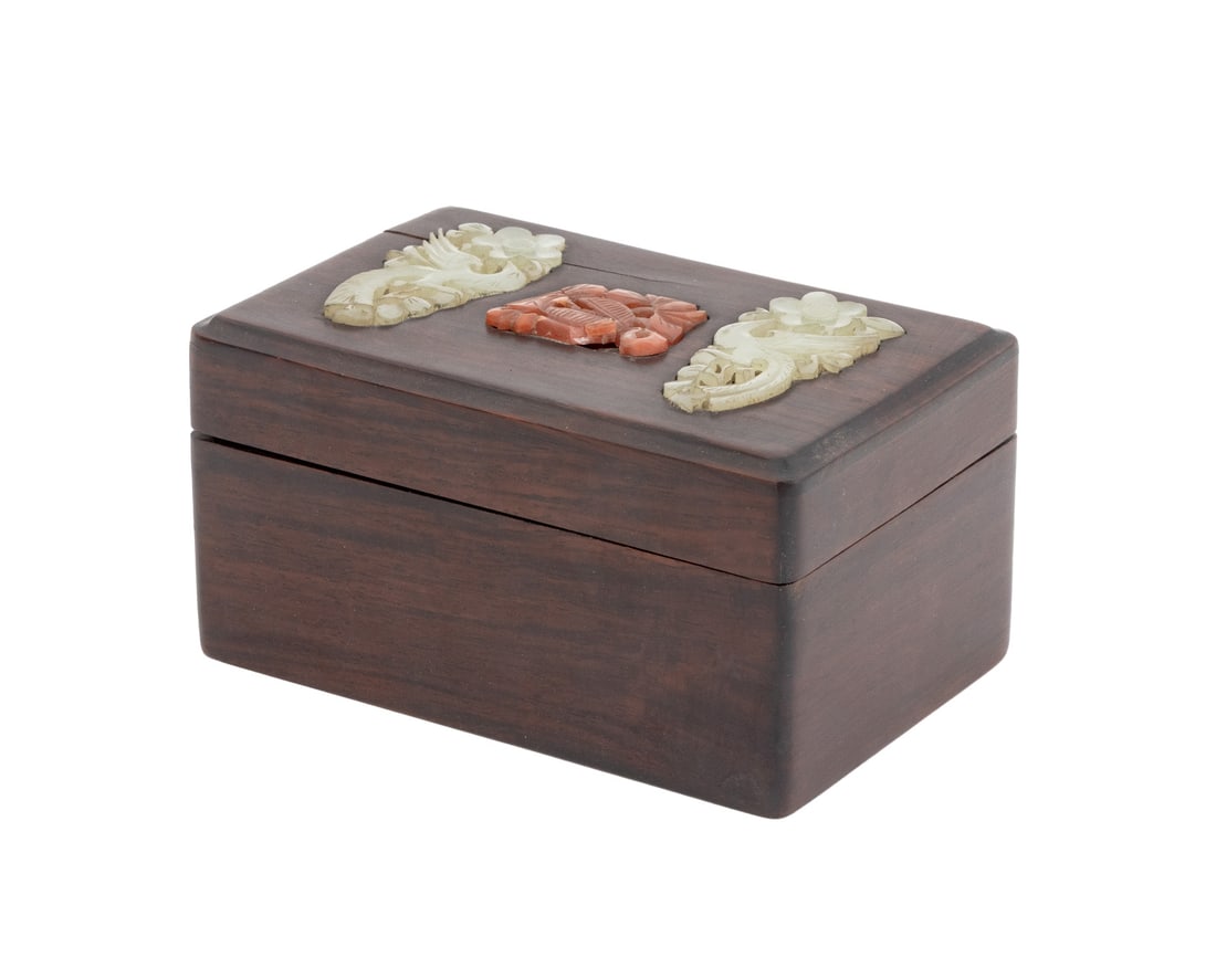 Chinese Jade Mounted Rosewood Covered Box (1 of 10)