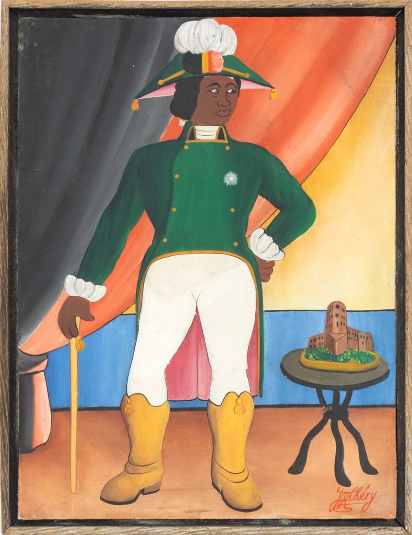 Jacques-Richard Chery Portrait Oil on Masonite: Jacques-Richard Chery (Haitian, b. 1929), Portrait of a General, Oil on Masonite, signed lower right, wood frame. Image: 16" H x 12" W; frame: 17.25" H x 13.25" W x 1.5" D. Provenance: From a New Jers