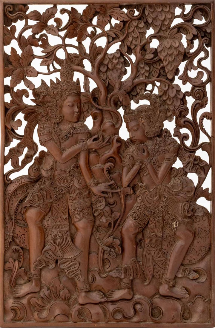 Balinese Reticulated Carved Wood Relief Panel (1 of 9)